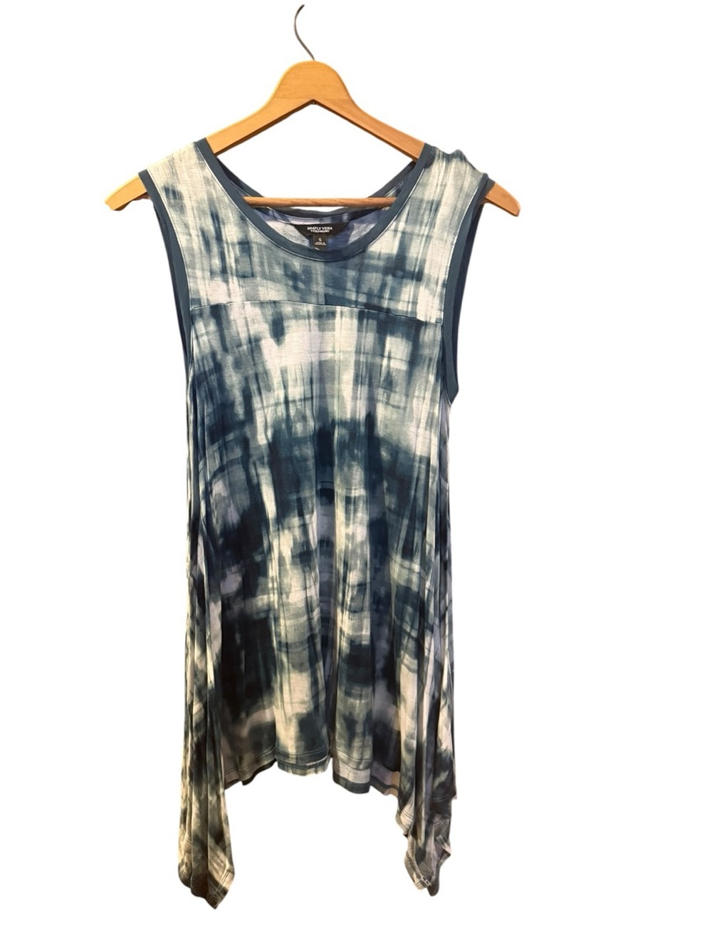 Simply Vera Vera Wang Blue-Turquoise and White Tie-Dye Sleeveless Tunic
